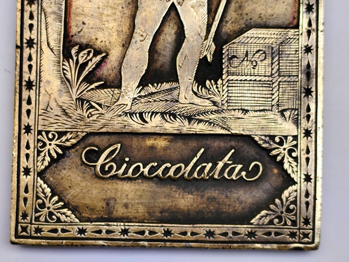 Musée du Chocolat : Plaque à dorer en bronze , vers 1840 pour tablettes de luxe-photo-2