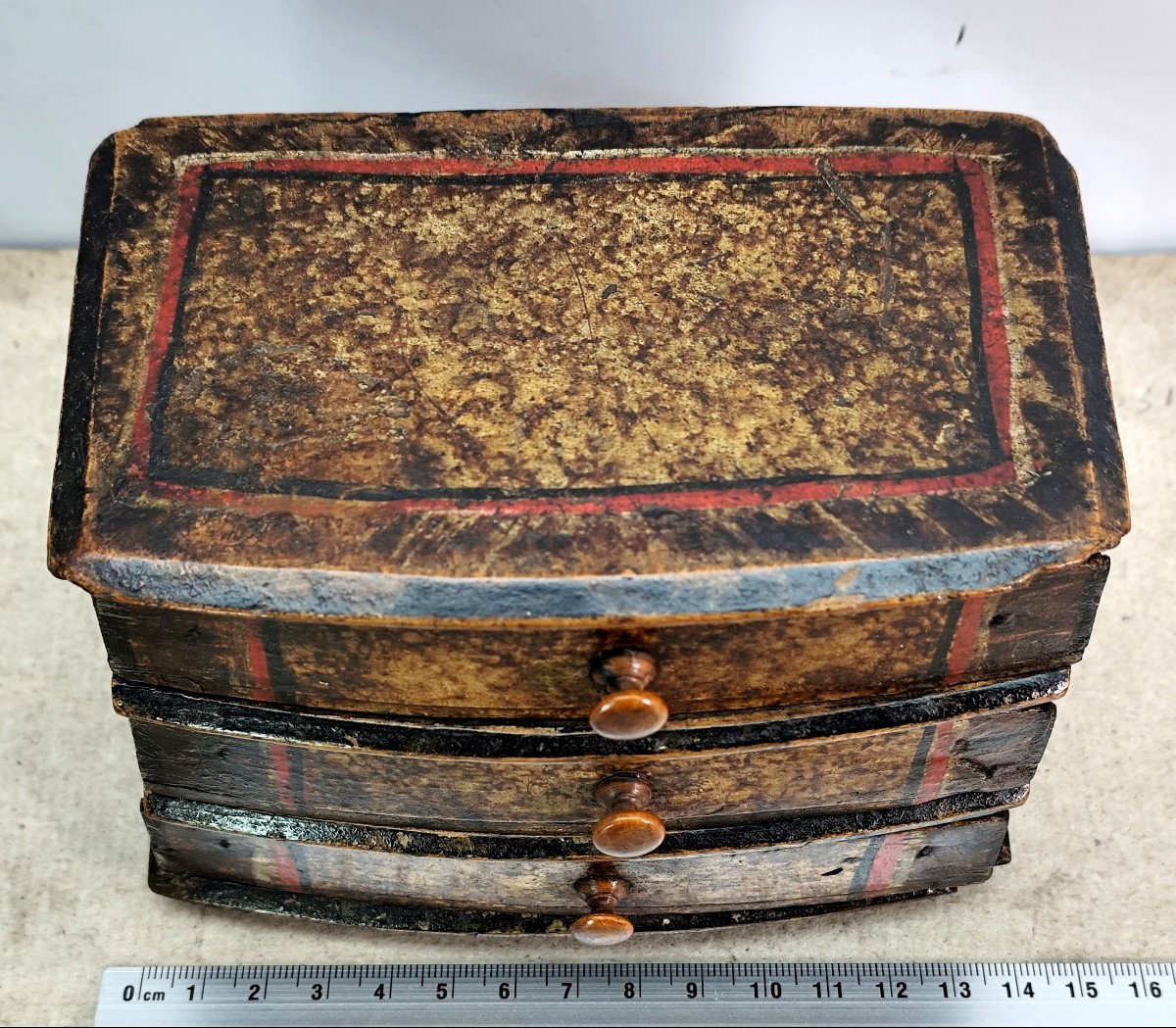 Naïve-style Box With 3 Drawers, Painted Wood, 18th Century, Found Condition-photo-1