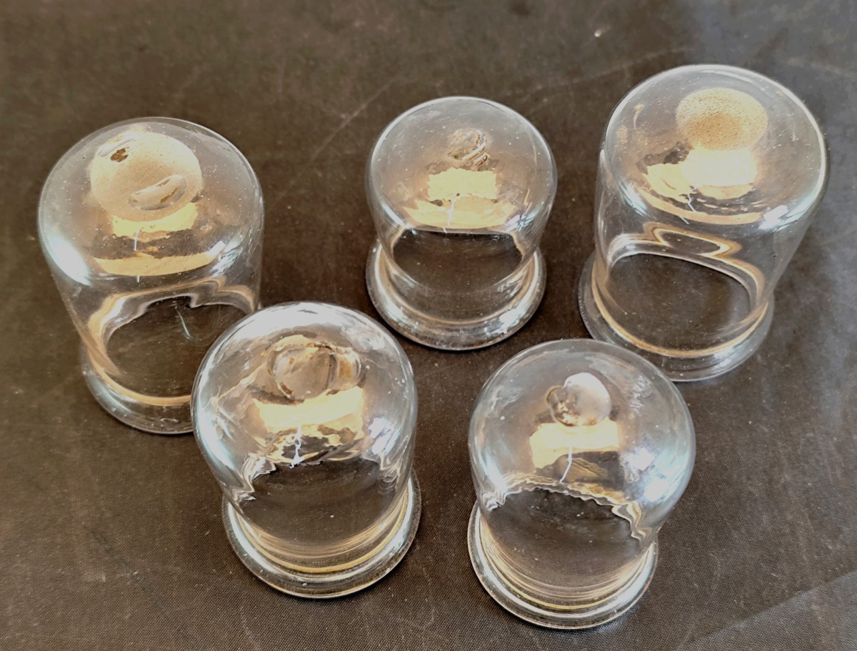 Blown Glass Suction Cups, Automatic Scarifier: Antique Medical Kit-photo-2