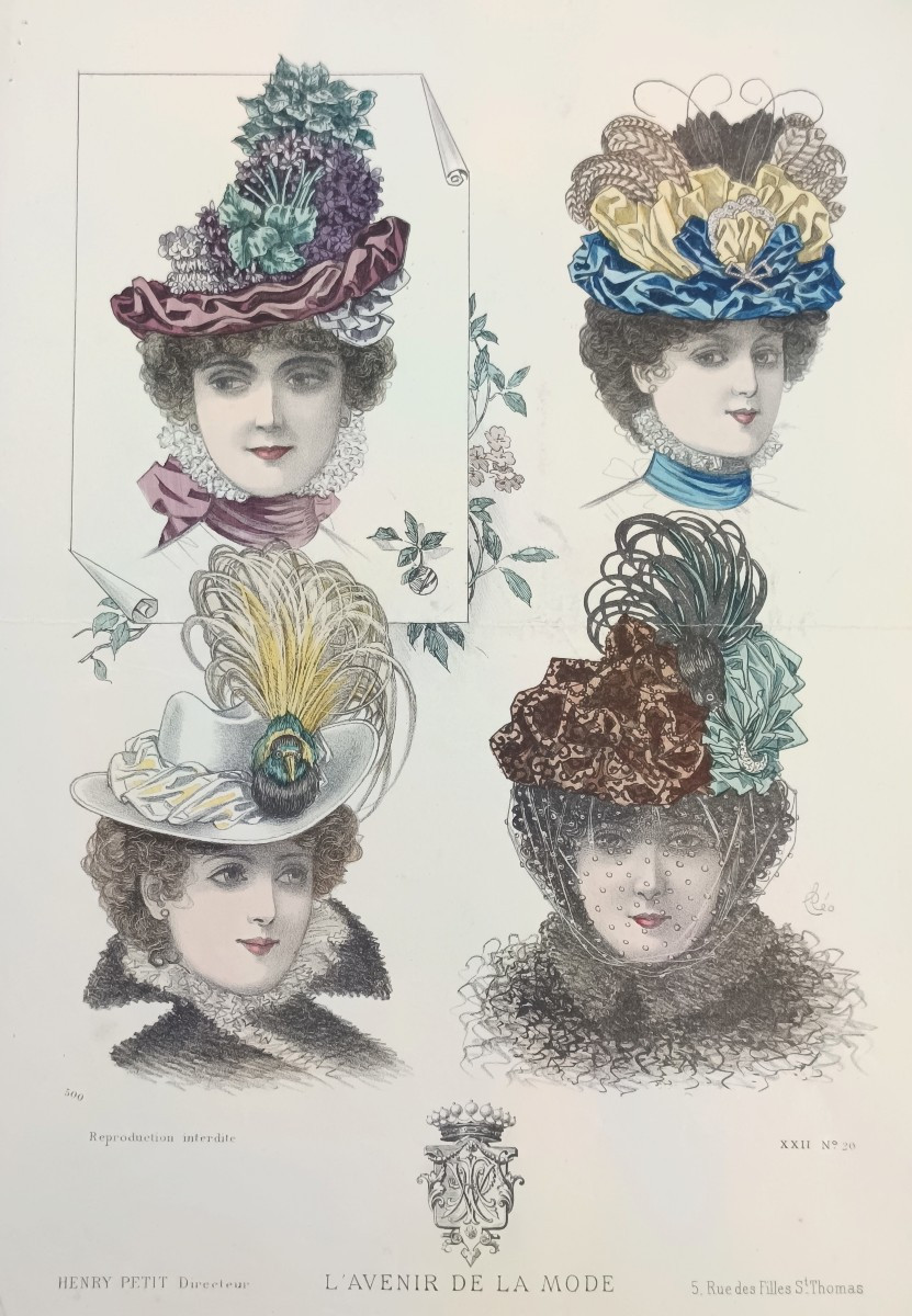 CHAPEAUX ! 14 grandes gravures aquarellées, 1904, bel ensemble-photo-2