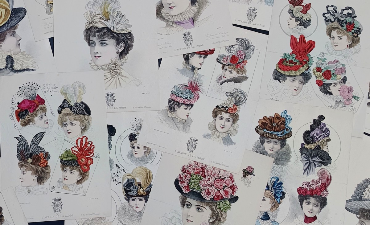 CHAPEAUX ! 14 grandes gravures aquarellées, 1904, bel ensemble-photo-4