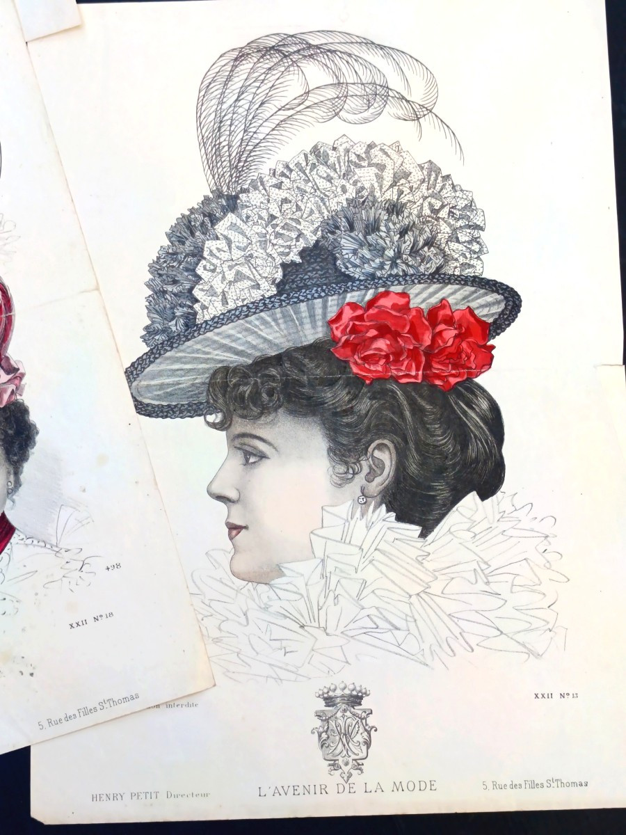 CHAPEAUX ! 14 grandes gravures aquarellées, 1904, bel ensemble-photo-1