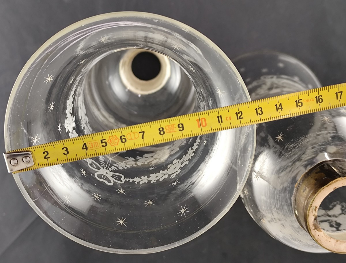  Rare Pair Of Glass Candle Holders, Blown And Engraved Crystal, Late 19th Century-photo-1