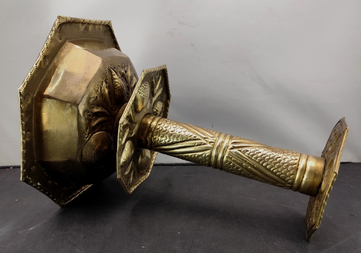 Dutch:  Large Wedding Candlestick, Repoussé Brass, Frisian Islands, 18th/19th Century-photo-3