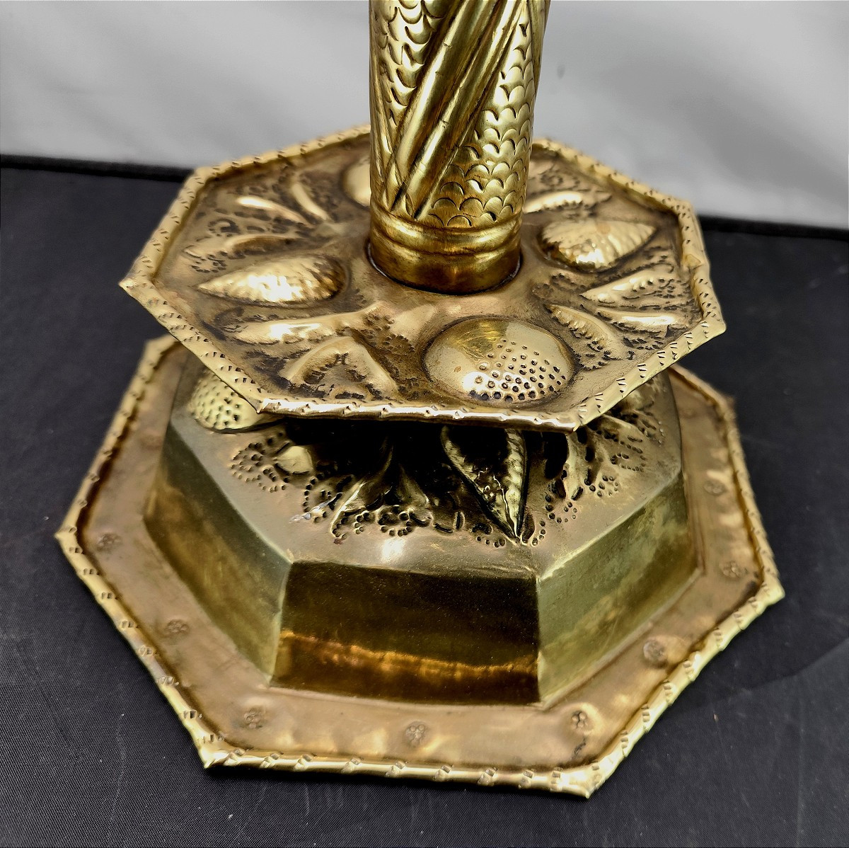 Dutch:  Large Wedding Candlestick, Repoussé Brass, Frisian Islands, 18th/19th Century-photo-2