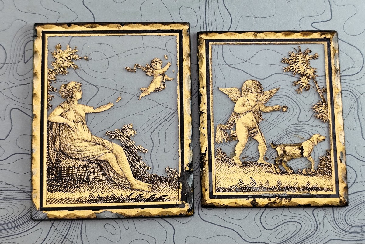 Double-sided églomisé Medallion, Directoire Period, Love Gift-photo-3