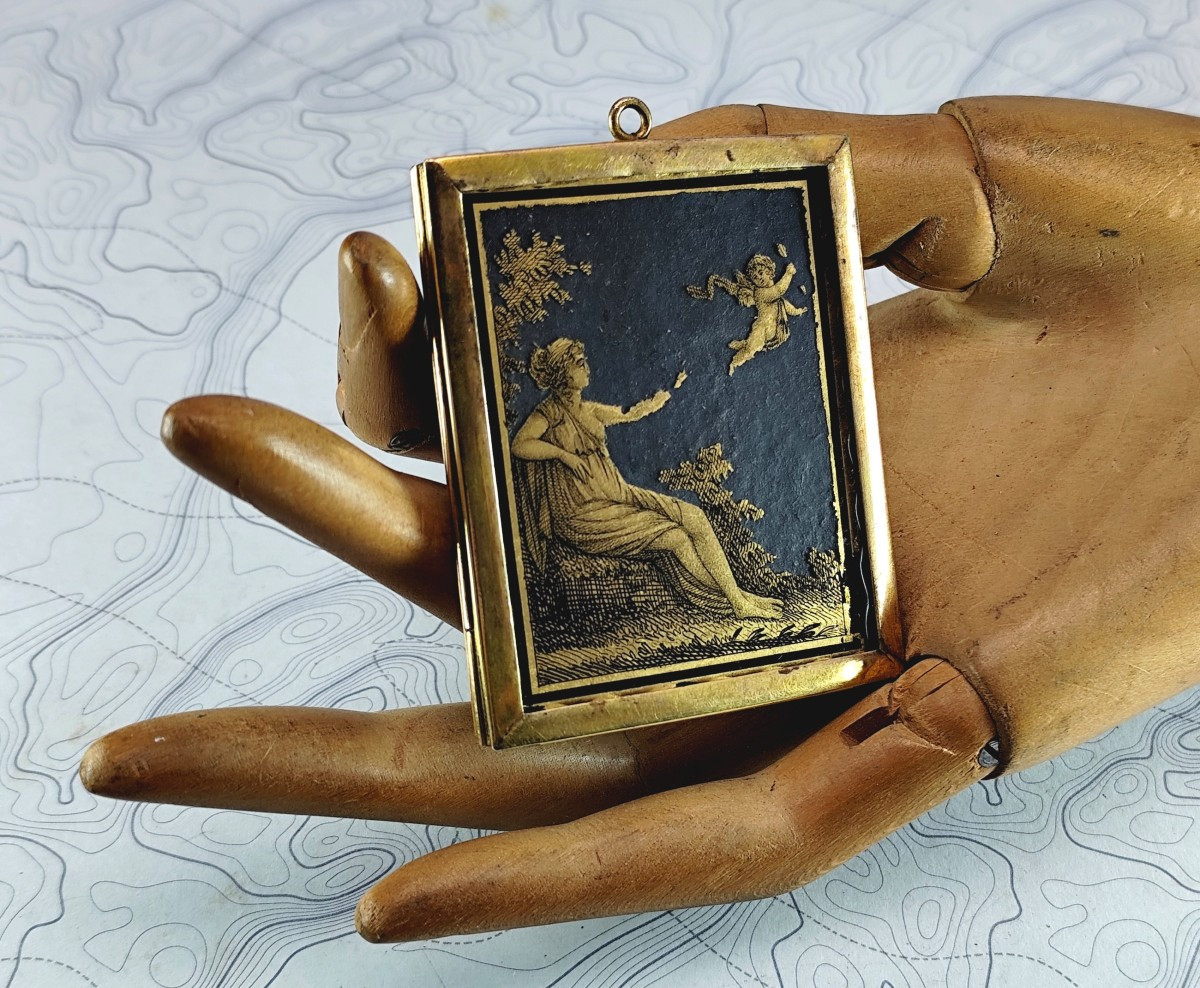 Double-sided églomisé Medallion, Directoire Period, Love Gift-photo-2