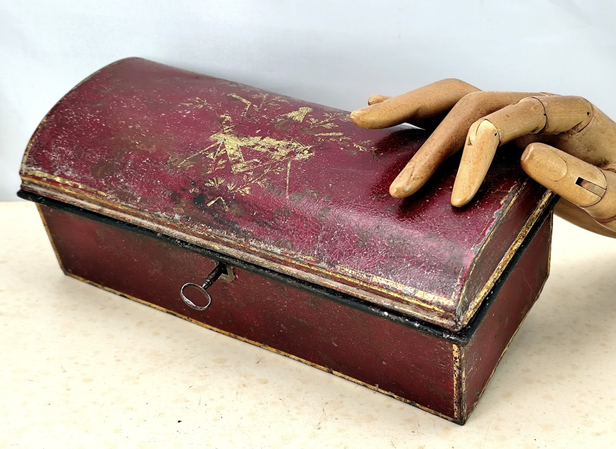 Freemason's Box, Painted Sheet Metal, 19th Century-photo-2