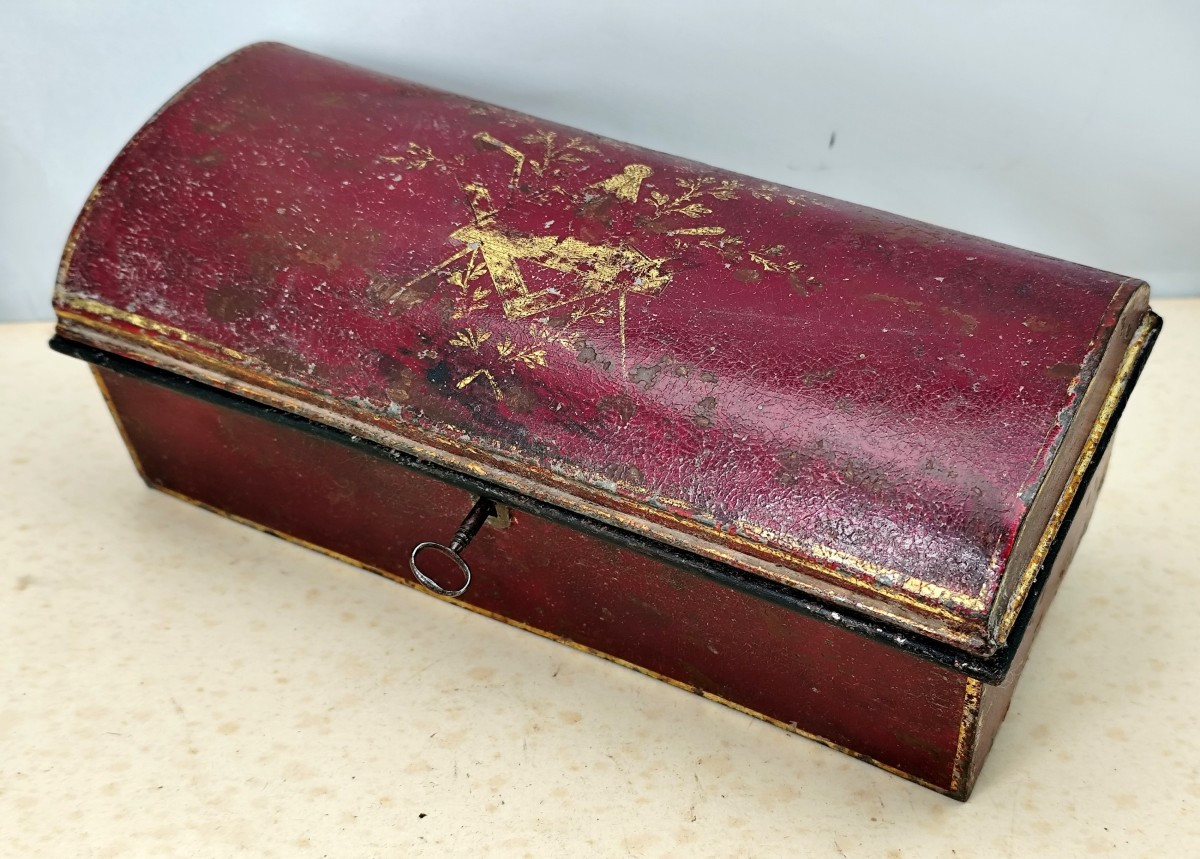 Freemason's Box, Painted Sheet Metal, 19th Century-photo-2