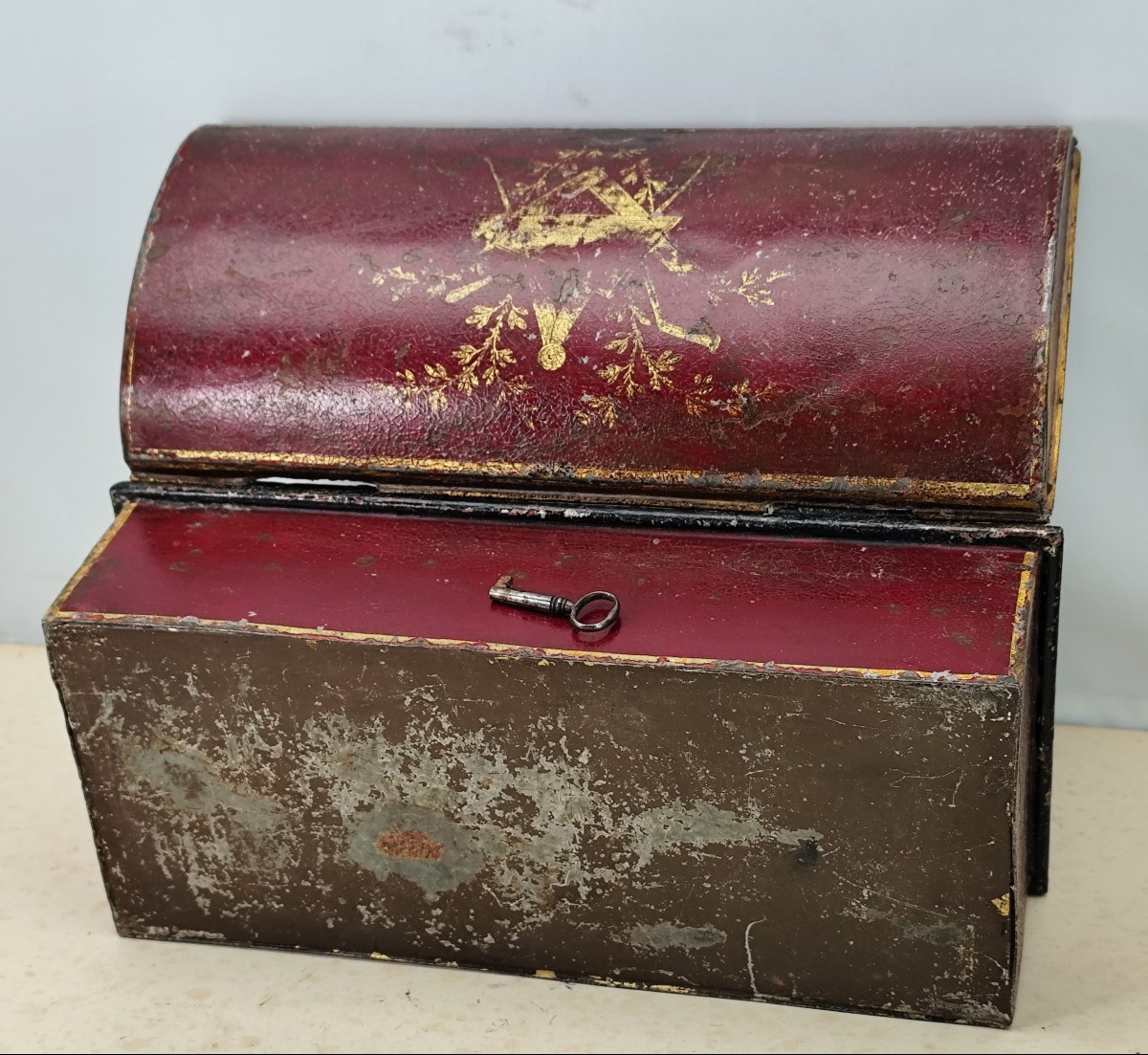 Freemason's Box, Painted Sheet Metal, 19th Century