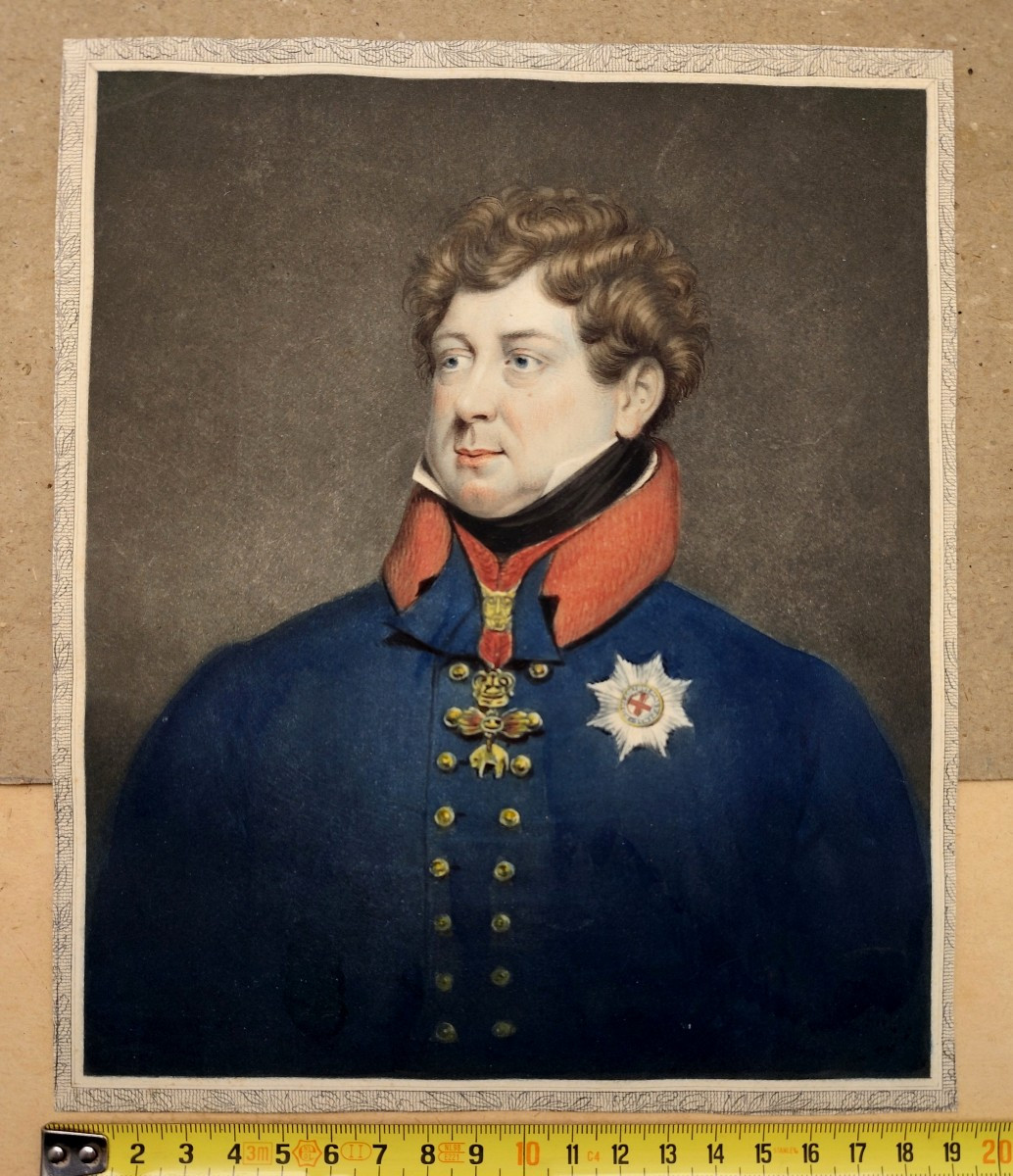 Royal portrait, gouache sur trait de gravure de Charles IV, vers 1820-photo-4