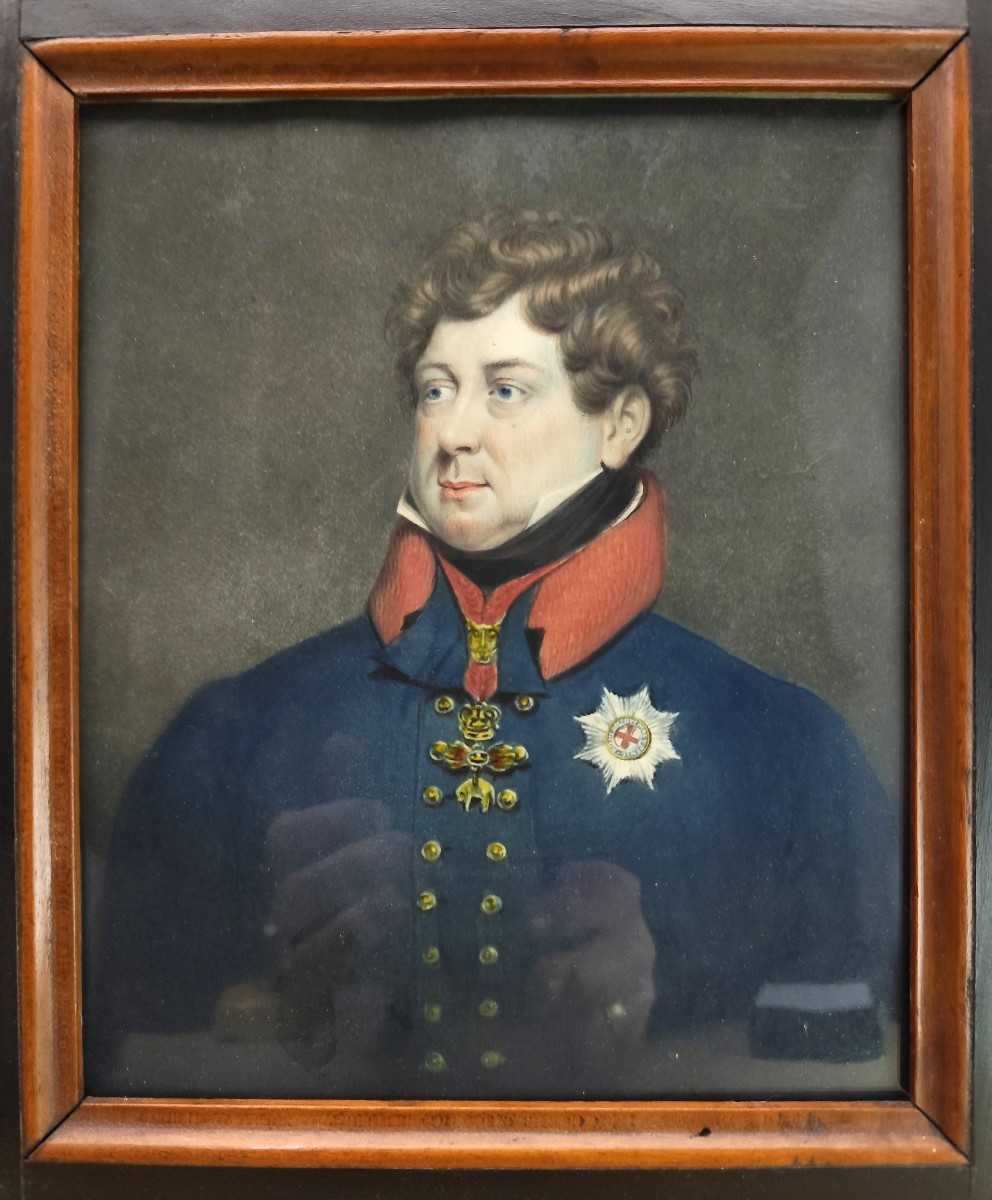 Royal portrait, gouache sur trait de gravure de Charles IV, vers 1820-photo-2