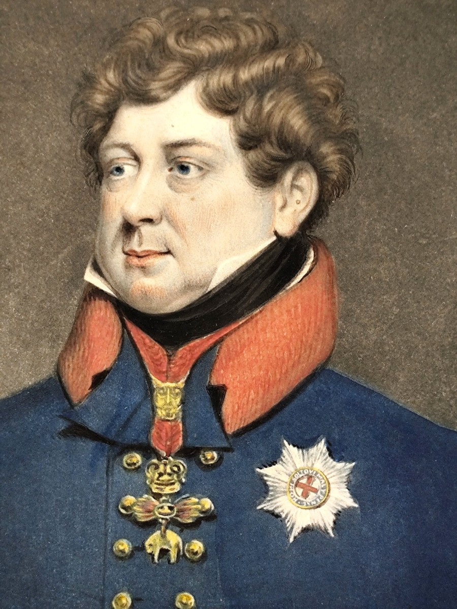 Royal portrait, gouache sur trait de gravure de Charles IV, vers 1820