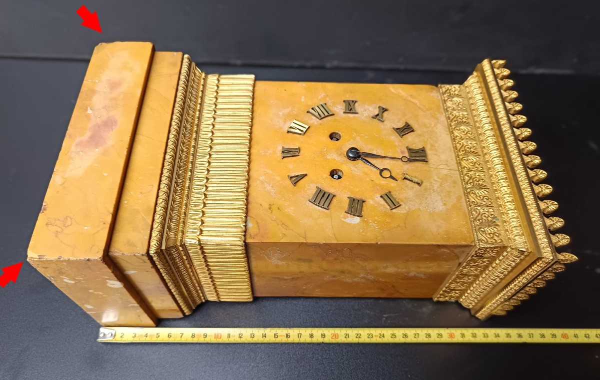 Pendule Borne Marbre de Sienne, Premier Empire ou 1820,  Horloger Pons, Paris-photo-3