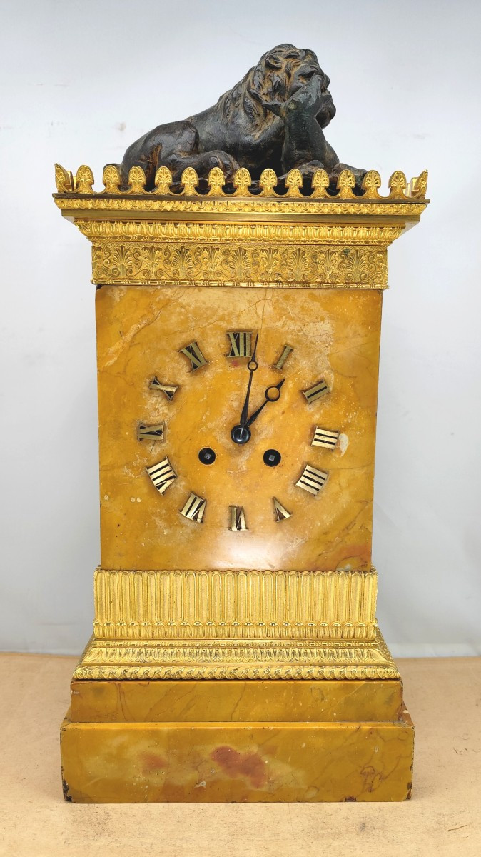 Pendule Borne Marbre de Sienne, Premier Empire ou 1820,  Horloger Pons, Paris-photo-4