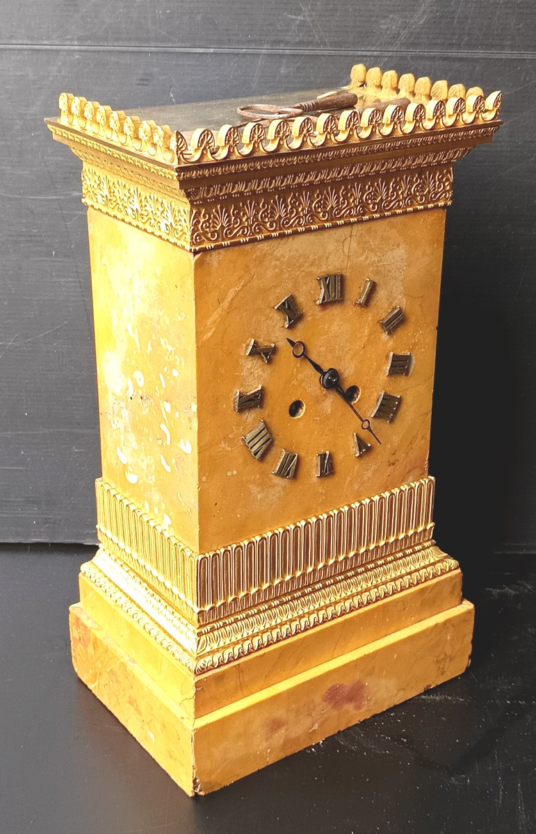 Pendule Borne Marbre de Sienne, Premier Empire ou 1820,  Horloger Pons, Paris-photo-1