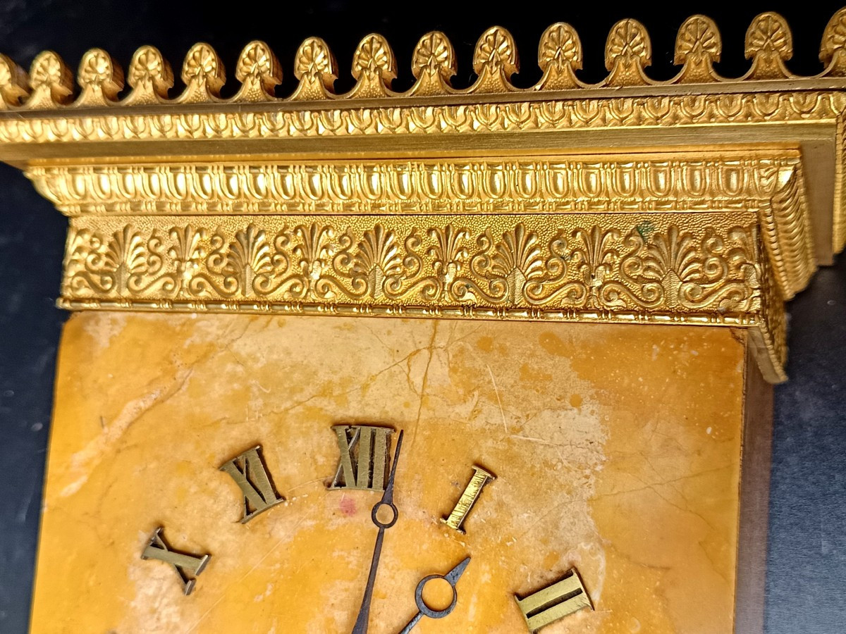 Pendule Borne Marbre de Sienne, Premier Empire ou 1820,  Horloger Pons, Paris-photo-2