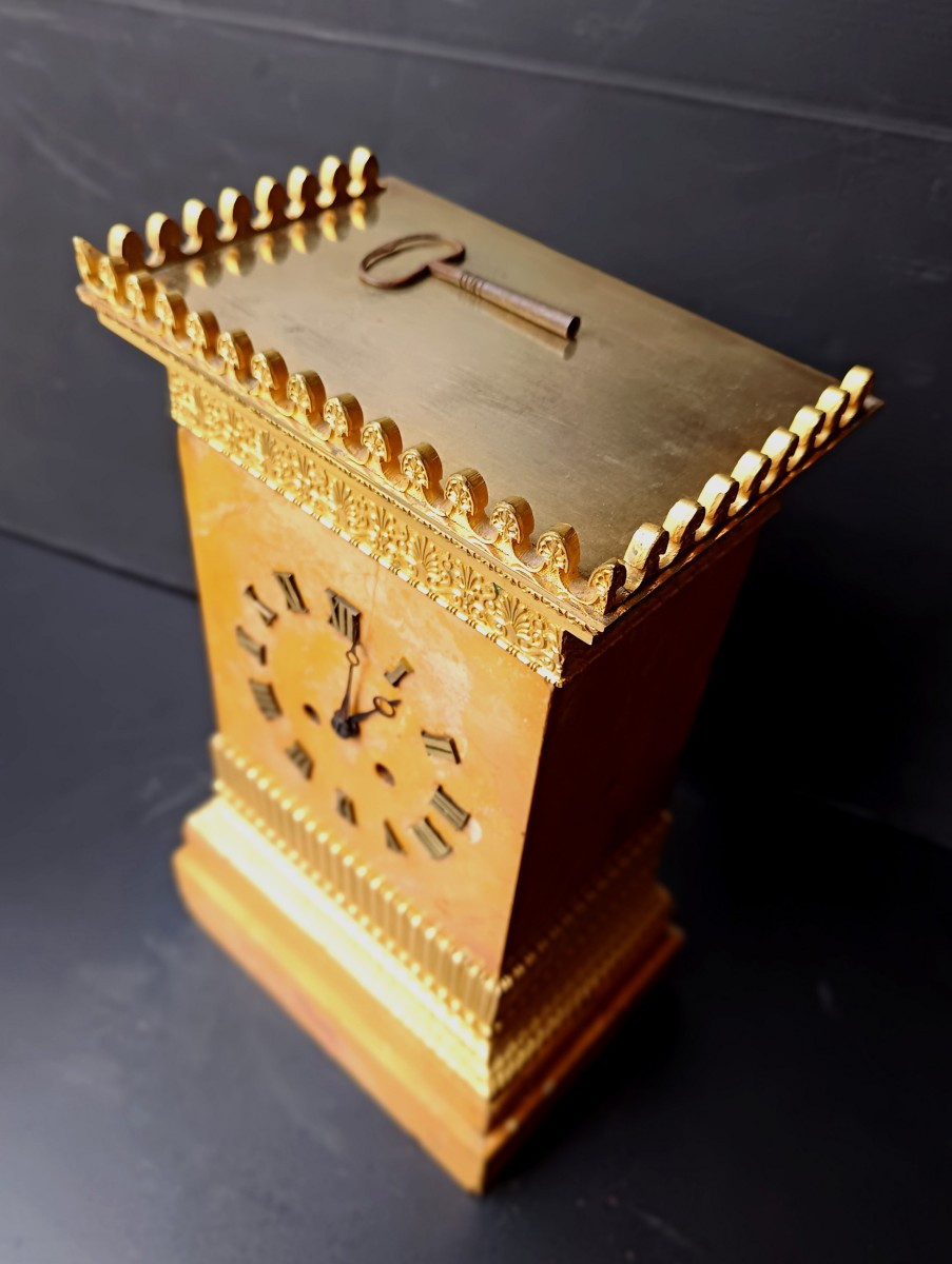 Pendule Borne Marbre de Sienne, Premier Empire ou 1820,  Horloger Pons, Paris-photo-3