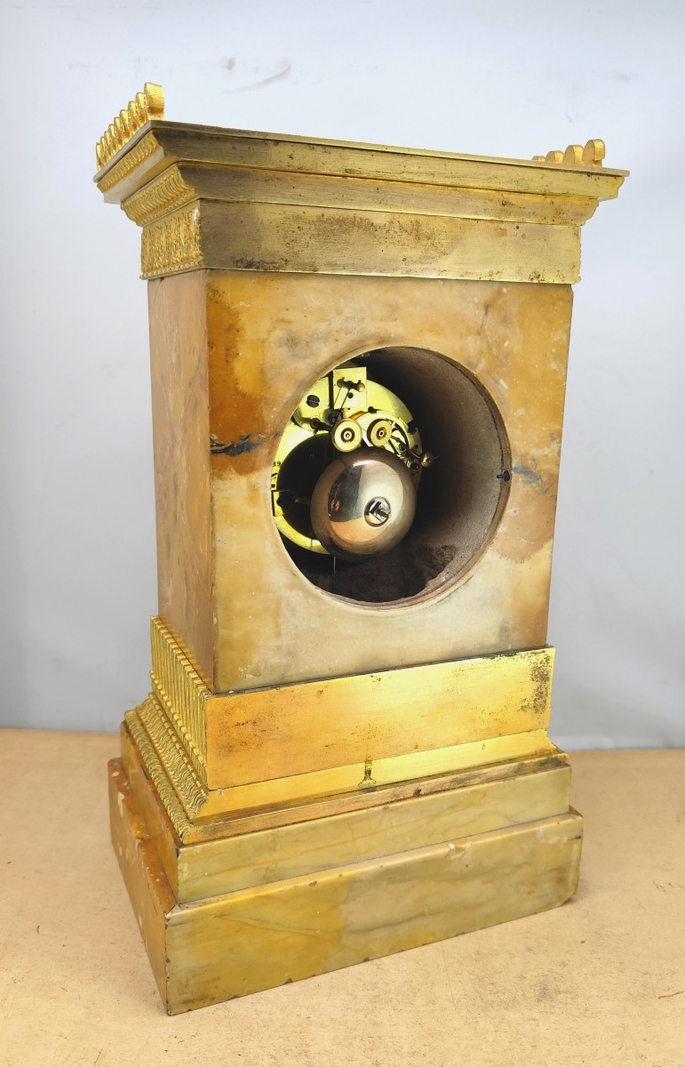 Pendule Borne Marbre de Sienne, Premier Empire ou 1820,  Horloger Pons, Paris-photo-4