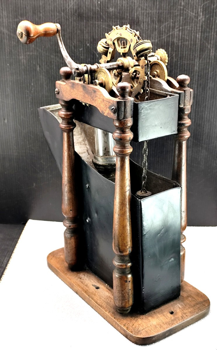 Invention 19e : maquette d’ascenseur à eau, Tôle, verre, bois laiton, belle curiosité.-photo-3