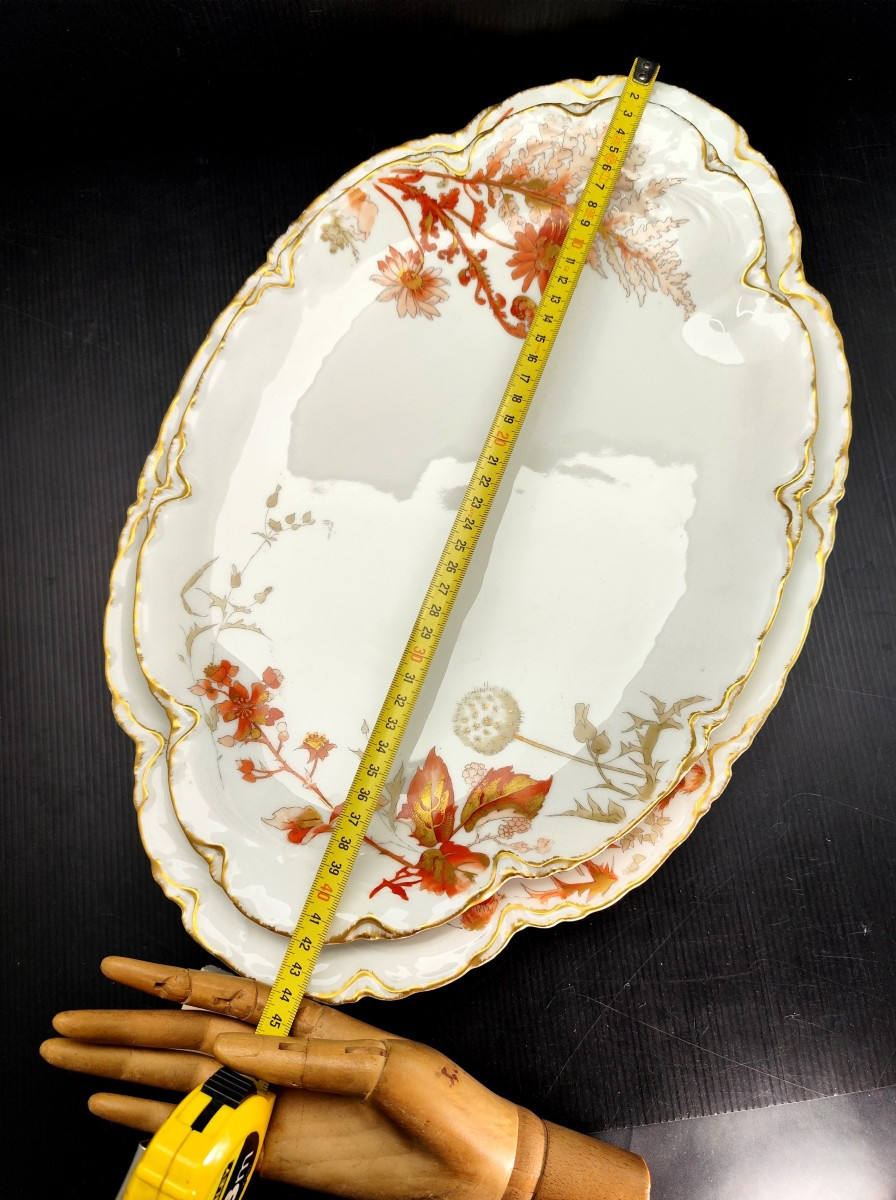 Haviland, art Nouveau : 2 beaux plats de service, Modèle Marseille corail, 1900-photo-3