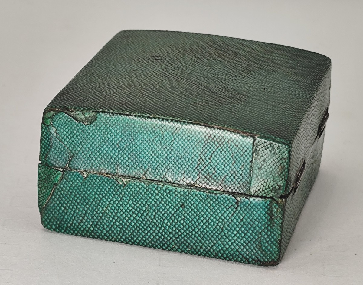Beautiful Green And Silver Shagreen Case, And Diamond-studded Iron Shoe Buckles-photo-4