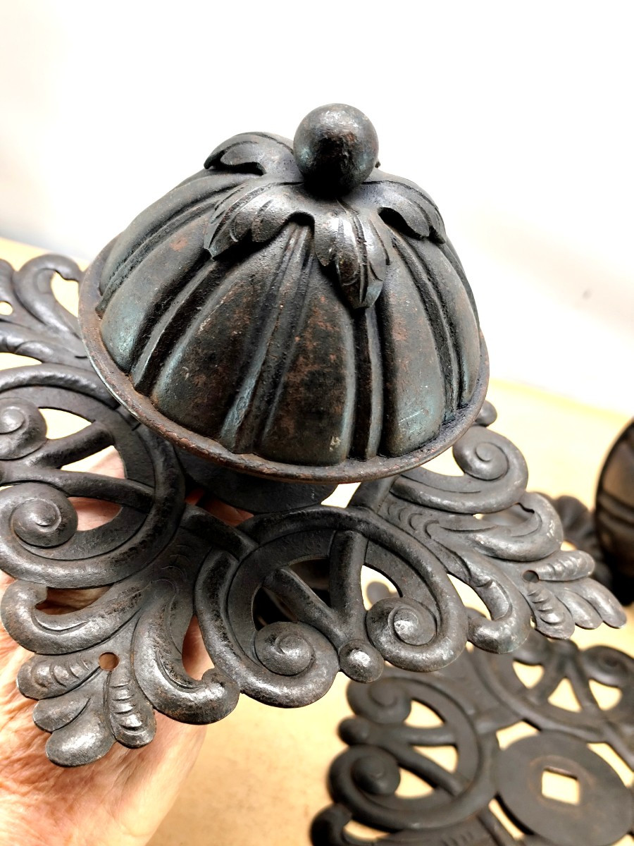 Wrought Iron: 2 Majestic Gate Knobs, Baroque Style, 19th Century-photo-3