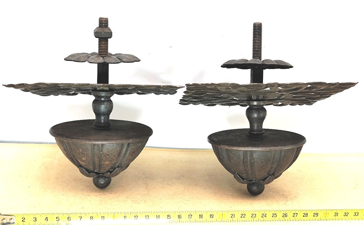 Wrought Iron: 2 Majestic Gate Knobs, Baroque Style, 19th Century-photo-4