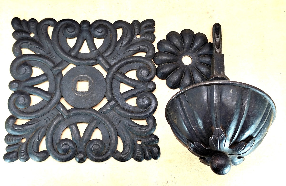 Wrought Iron: 2 Majestic Gate Knobs, Baroque Style, 19th Century-photo-1