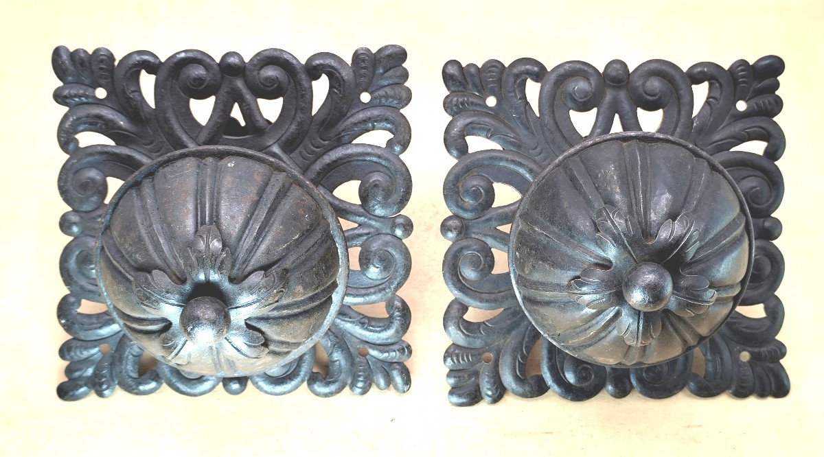 Wrought Iron: 2 Majestic Gate Knobs, Baroque Style, 19th Century