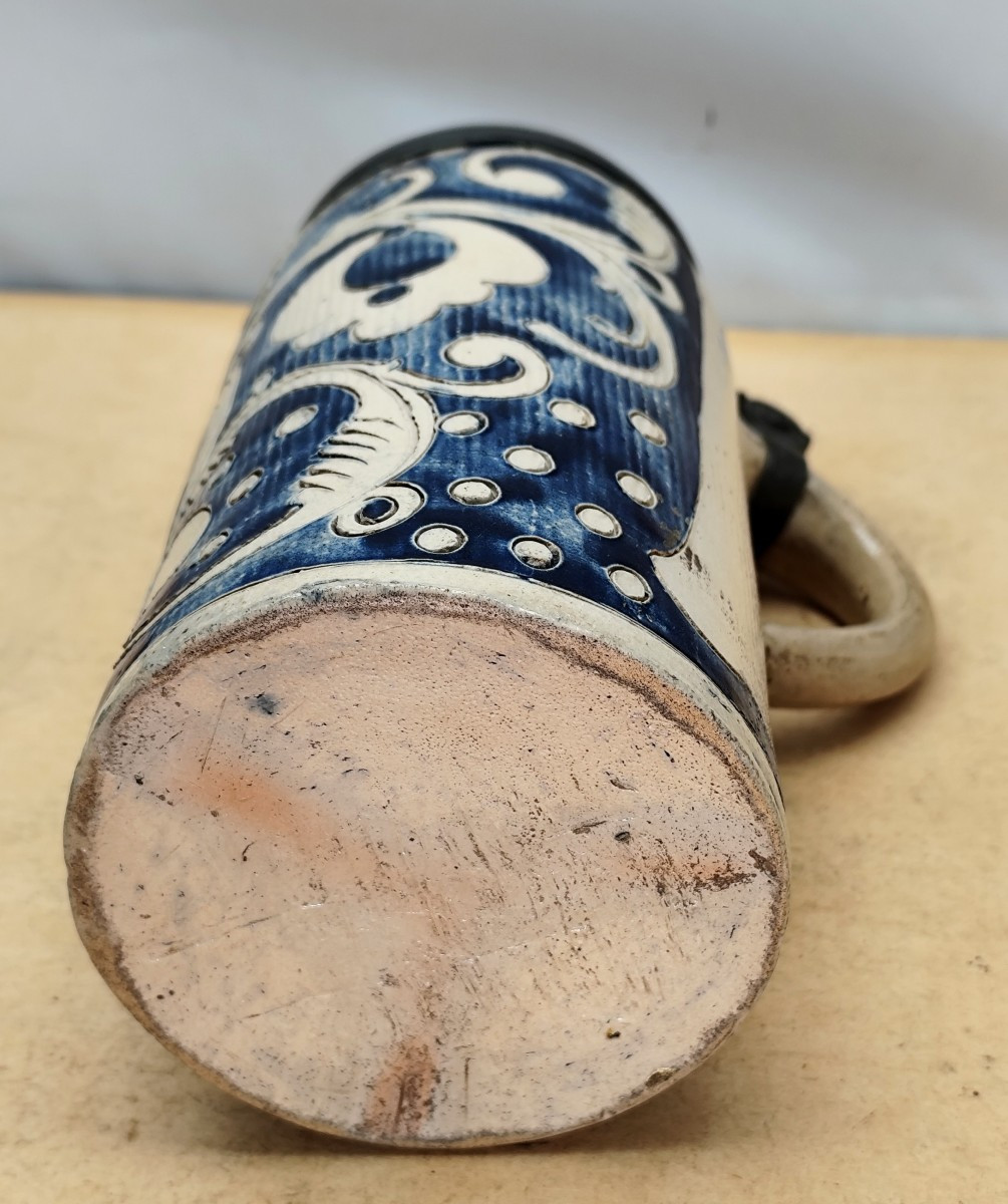 Westerwald, Beautiful Large Covered Tankard, Salt-glazed Stoneware, 18th Century, Good Condition-photo-4