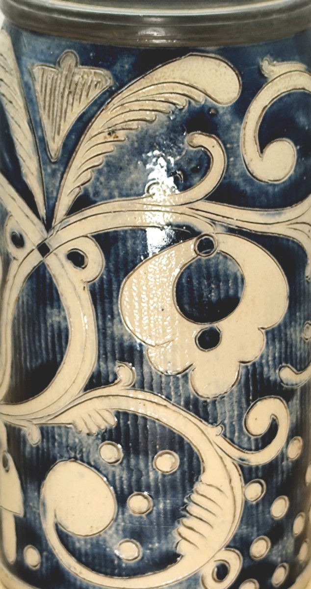 Westerwald, Beautiful Large Covered Tankard, Salt-glazed Stoneware, 18th Century, Good Condition-photo-1