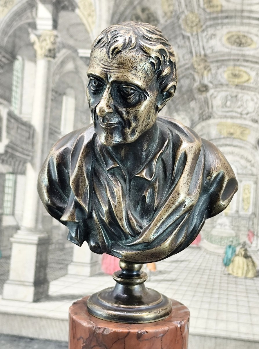 Beau petit Buste de Montesquieu, bronze et marbre, vers 1800-photo-4