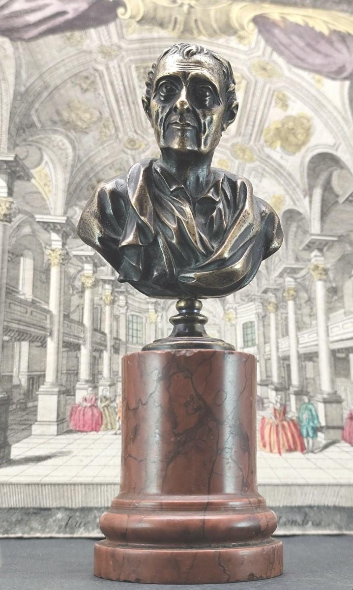Beau petit Buste de Montesquieu, bronze et marbre, vers 1800-photo-5