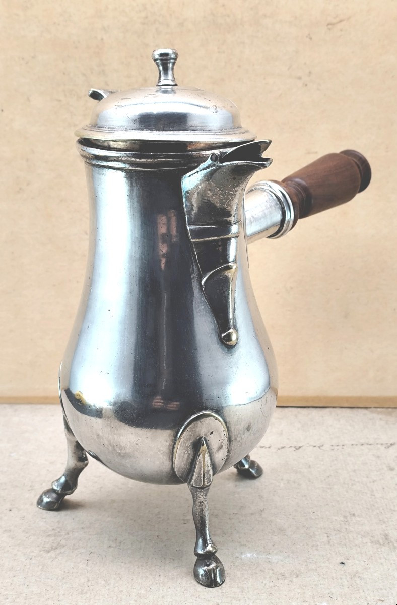 Louis XV Period Coffee Pot, Plated Metal Tripod Base, Good Condition-photo-2