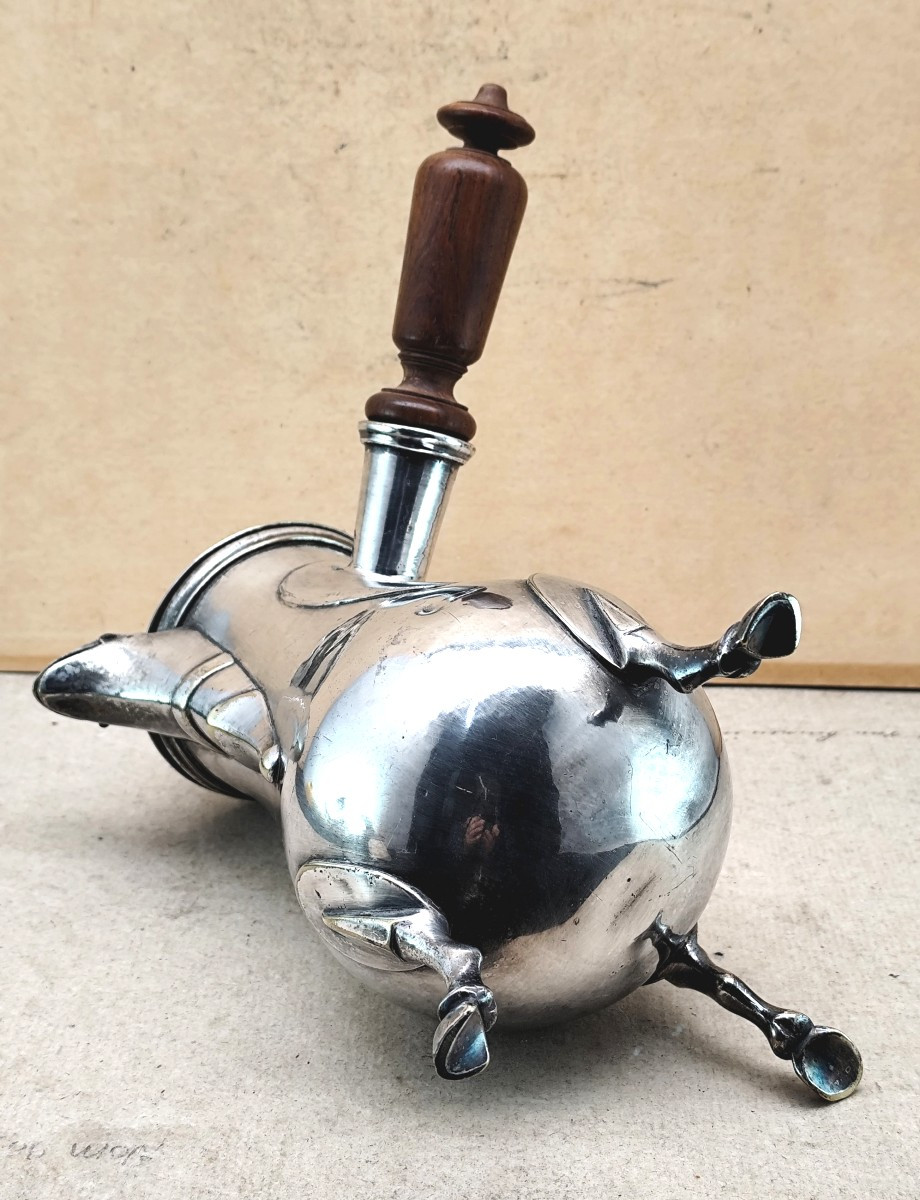 Louis XV Period Coffee Pot, Plated Metal Tripod Base, Good Condition-photo-4