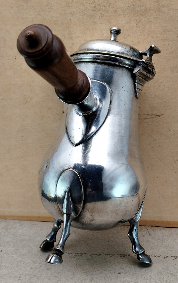 Louis XV Period Coffee Pot, Plated Metal Tripod Base, Good Condition-photo-3