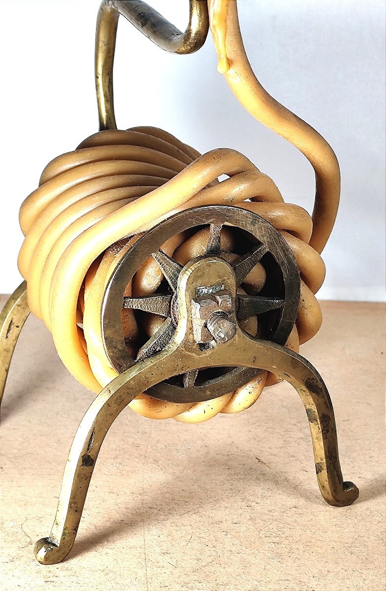 Etonnant Porte-cire bronze, oiseau et serpent, rat de cave 19e siècle-photo-1