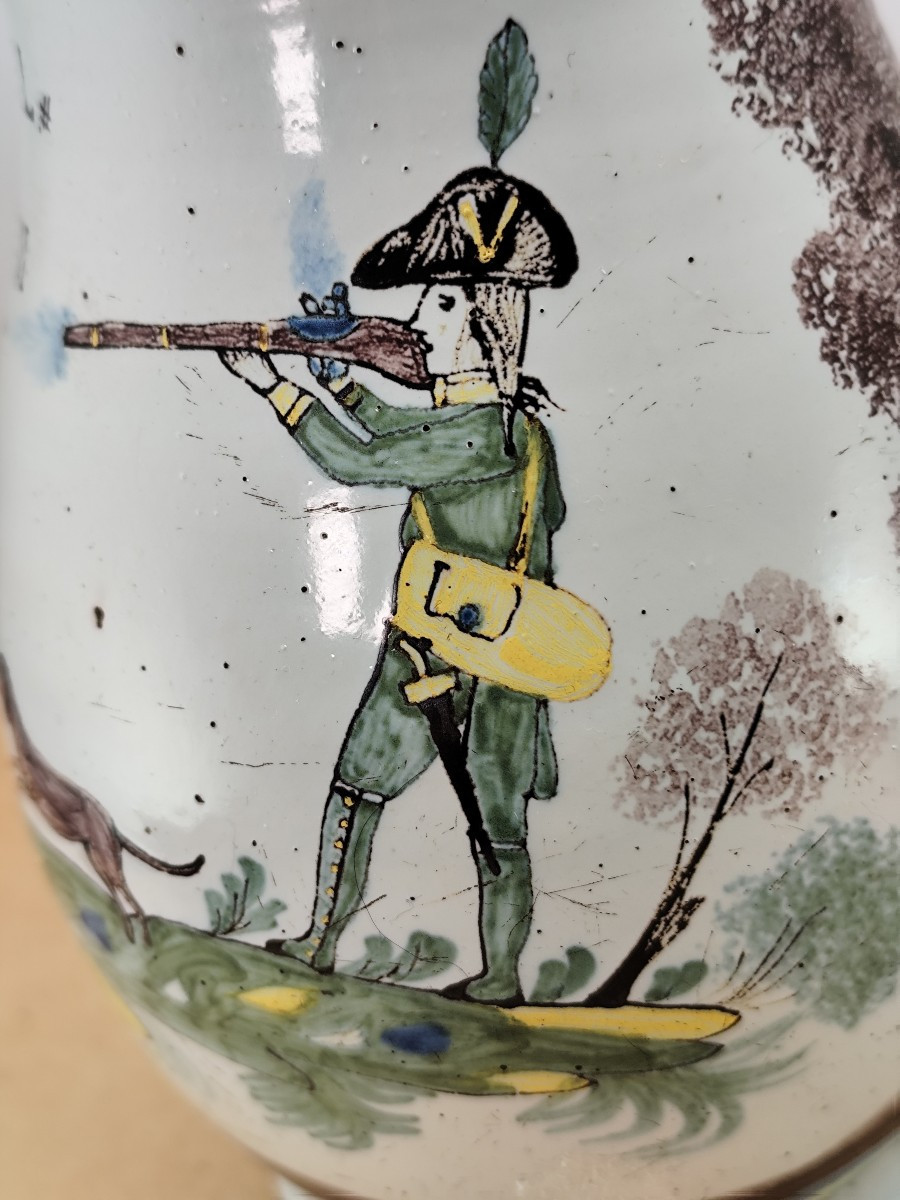 Large Hunting Pitcher, 1811, Nevers Popular, Beautiful Earthenware-photo-4