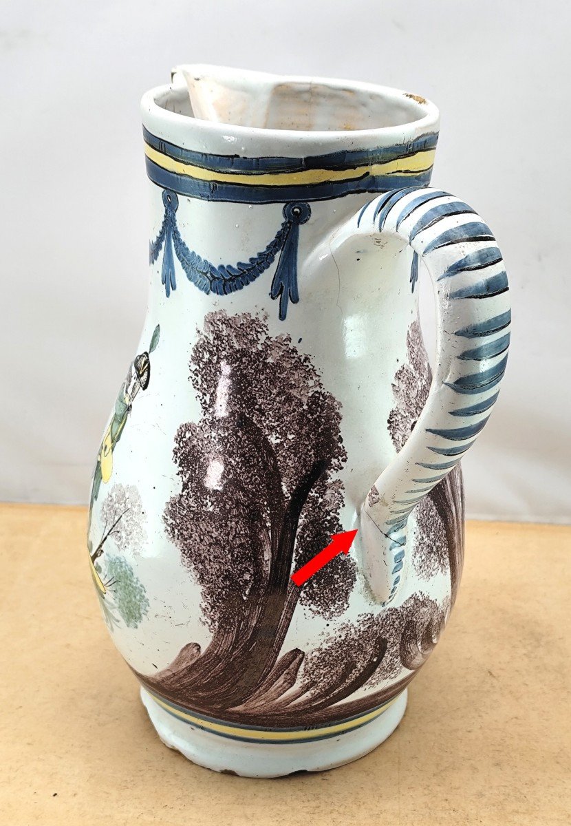 Large Hunting Pitcher, 1811, Nevers Popular, Beautiful Earthenware-photo-5