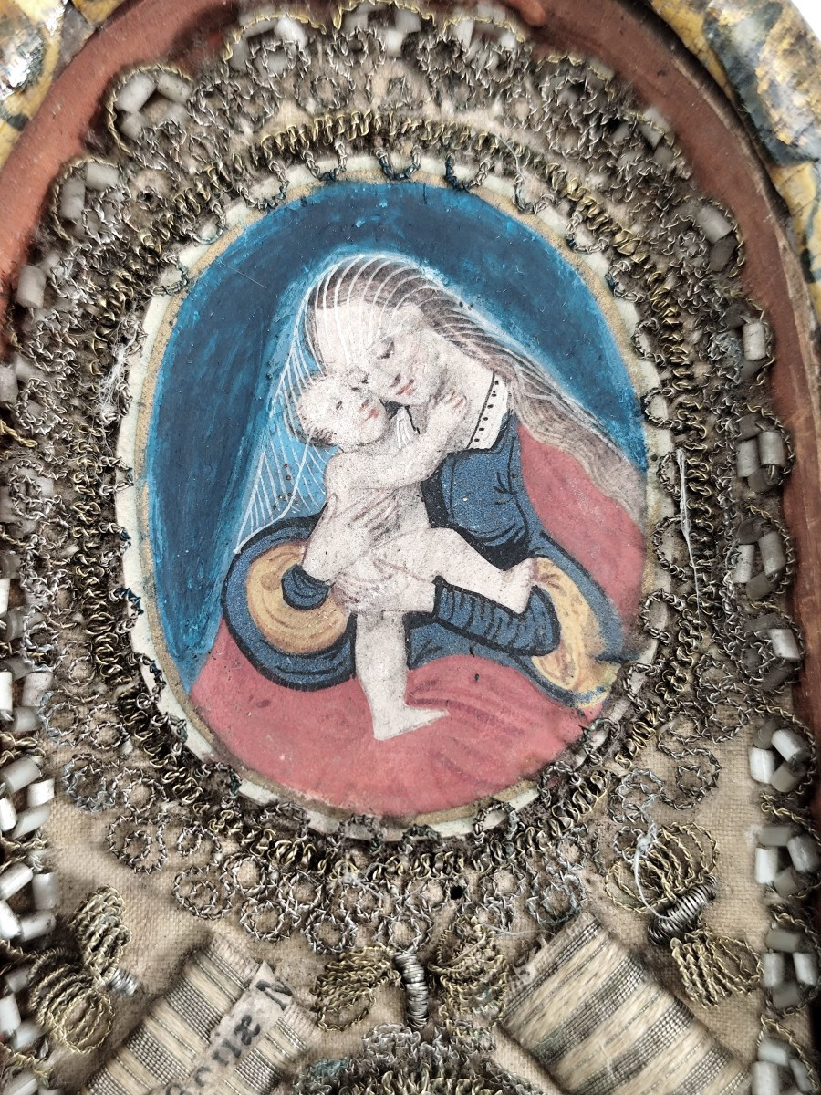 jolie Vitrine reliquaire, art monastique, la Vierge au voile 18e siècle-photo-3