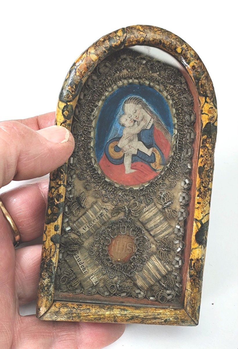 jolie Vitrine reliquaire, art monastique, la Vierge au voile 18e siècle-photo-1