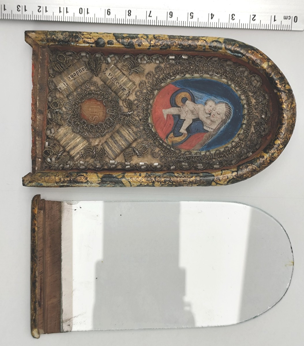 jolie Vitrine reliquaire, art monastique, la Vierge au voile 18e siècle-photo-6