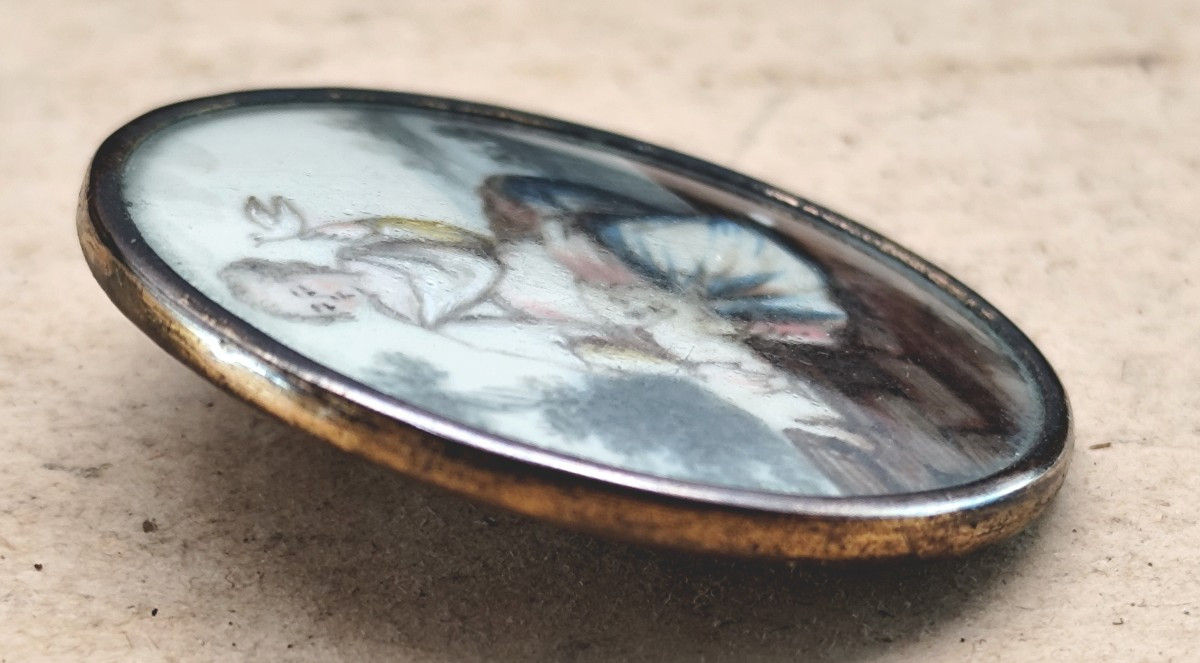 Museum: Illustrated Button From The Louis XVI Period, With Miniature, 36mm.-photo-2