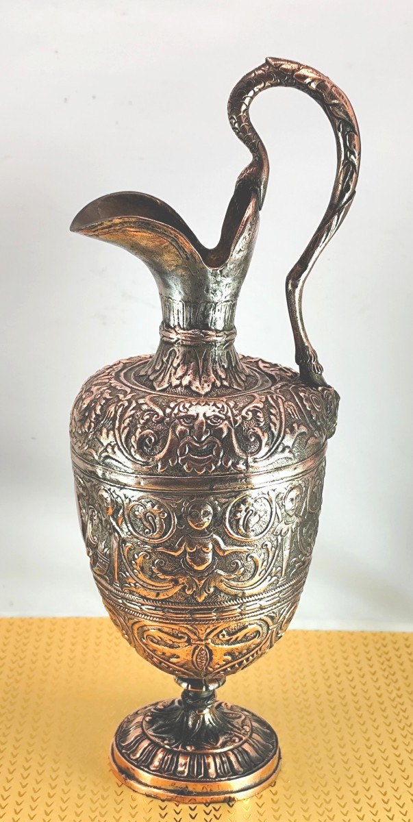 French Renaissance Style: Ewer, Copper-plated Pewter, 19th Century.