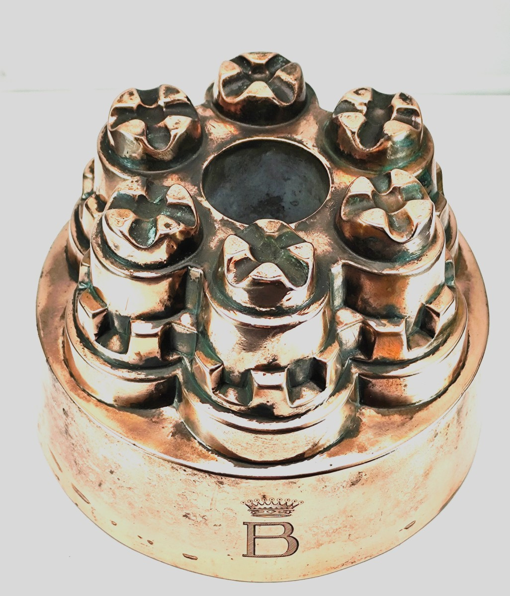 Beau moule Cuivre couronné, des cuisines de la Comtesse de B, 19e siècle-photo-2