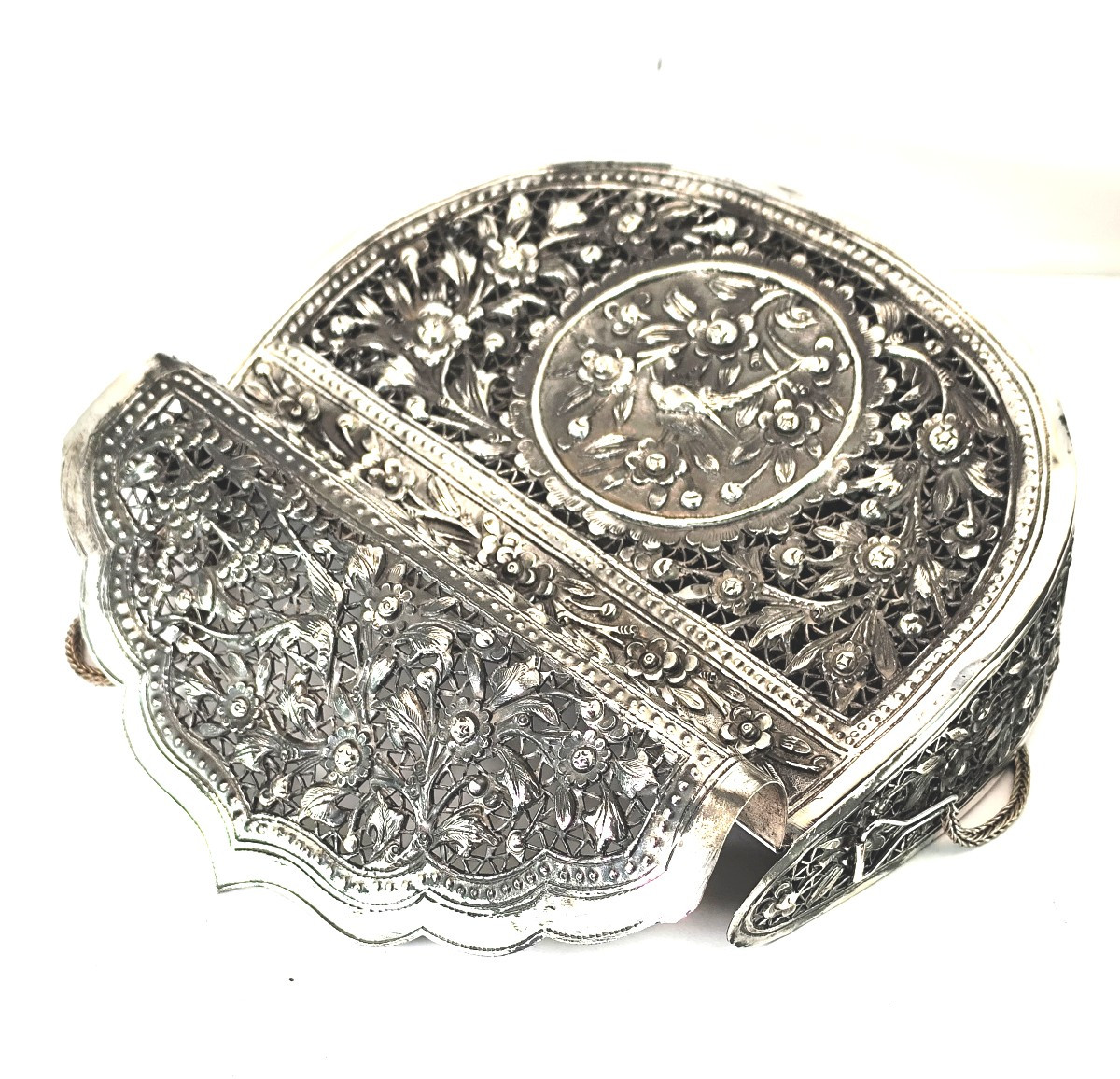 Openwork Evening Bag, Oriental Silver-plated Metal Lace, Circa 1925-photo-1