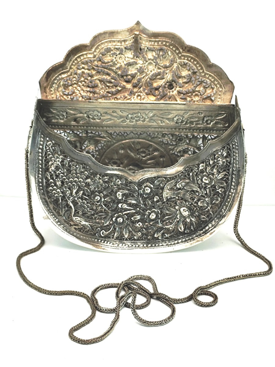 Openwork Evening Bag, Oriental Silver-plated Metal Lace, Circa 1925-photo-2