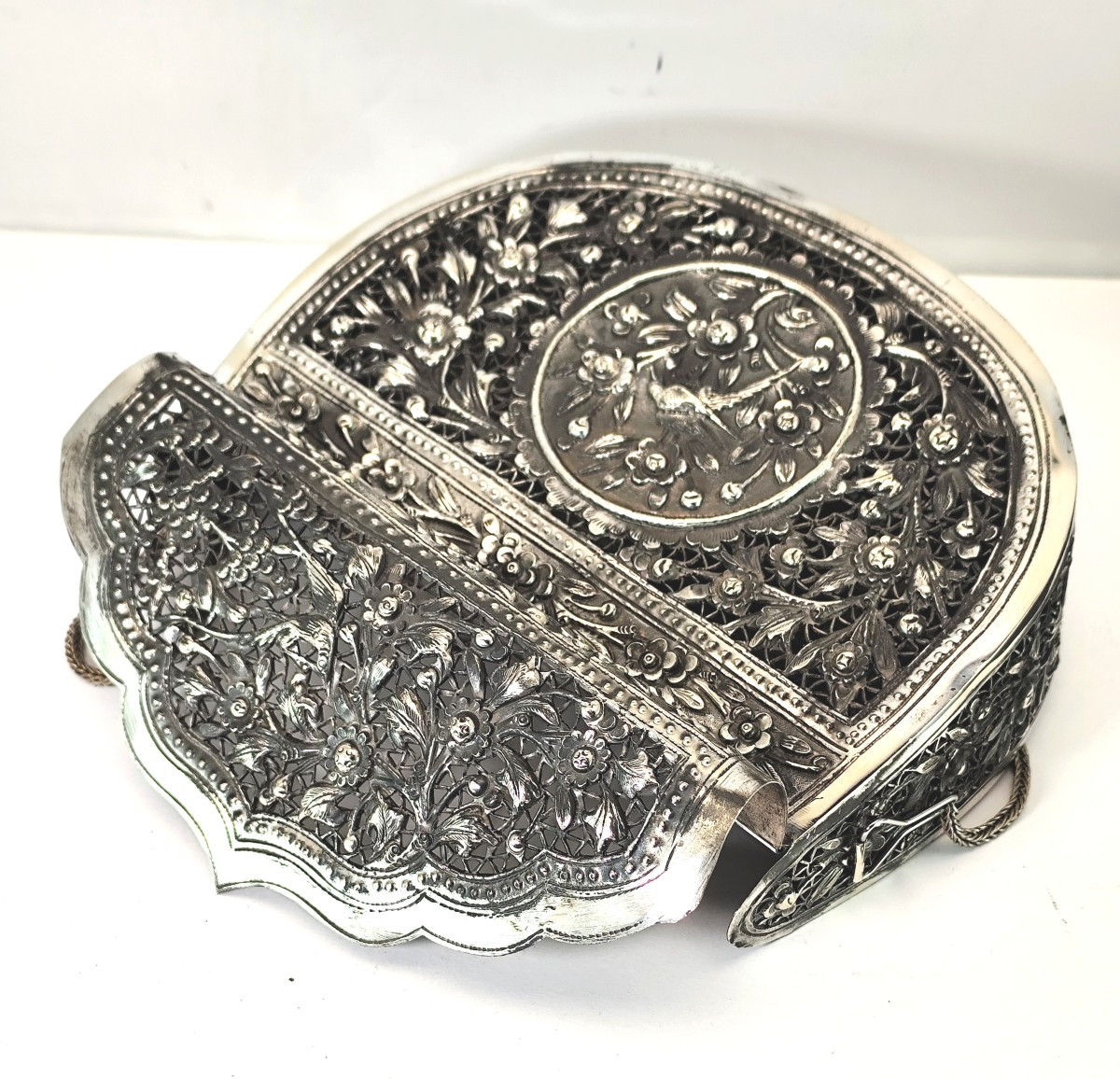 Openwork Evening Bag, Oriental Silver-plated Metal Lace, Circa 1925-photo-5