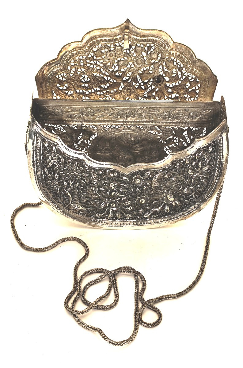 Openwork Evening Bag, Oriental Silver-plated Metal Lace, Circa 1925